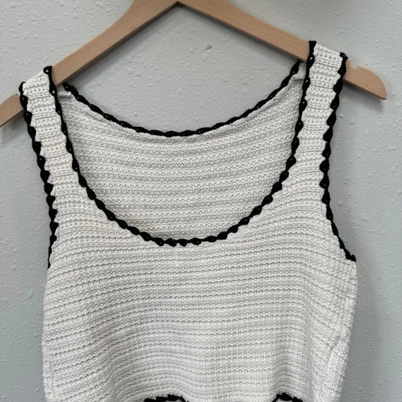 Cotton On Knit Crop Top Women Large Cream Black Scalloped Trim Coastal Summer - Picture 7 of 15